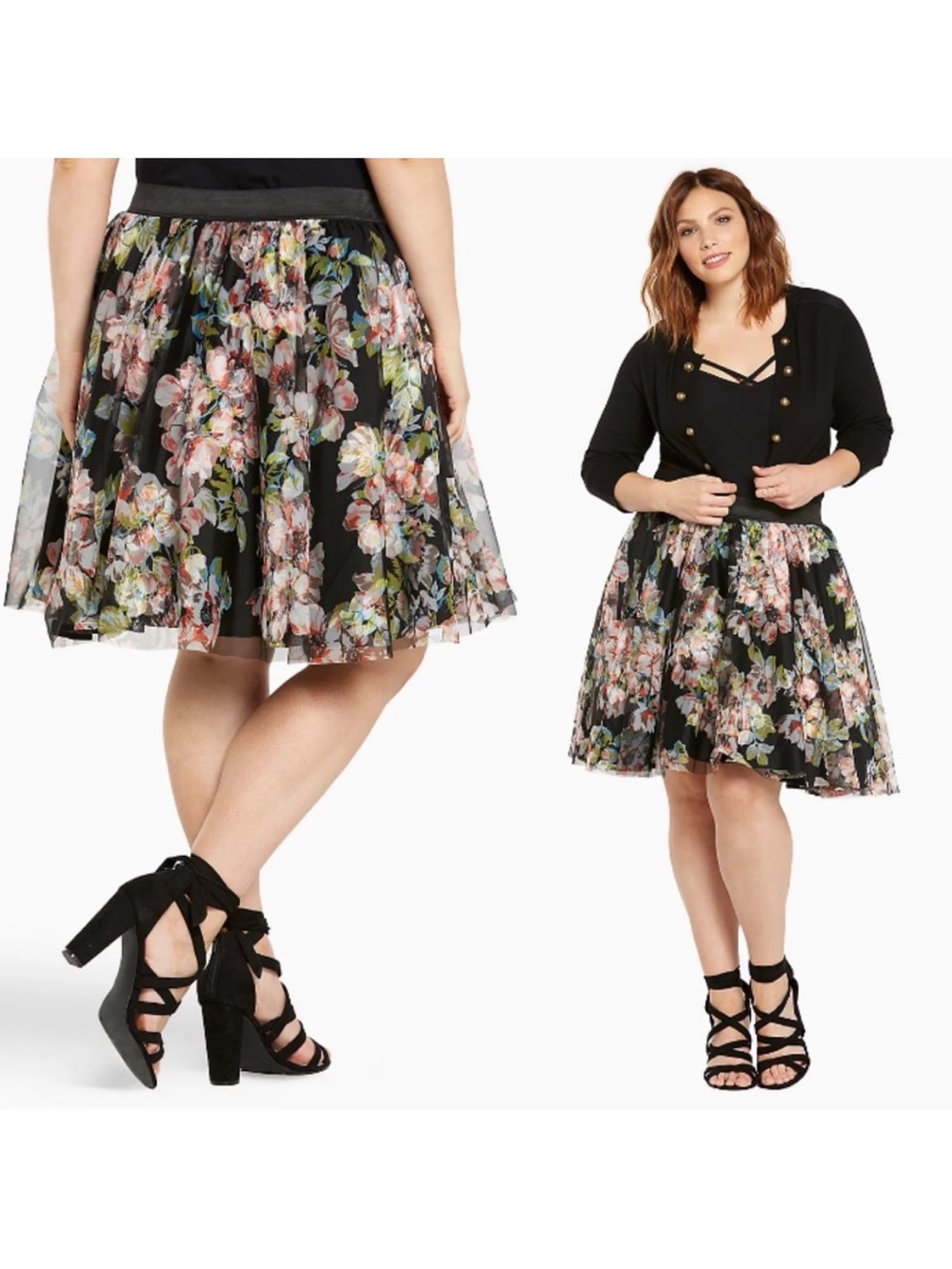 TORRID Floral Print Tulle
Skirt Mesh A-Line Black Flowers Size 1X Fit Flare